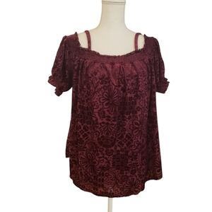 VTG A. Byer 1X Top Burn Out Velvet Cold Shoulder Short Sleeve Blouse Top Floral